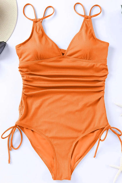 Drawstring Plunge One-Piece Swimwear - Fashorio