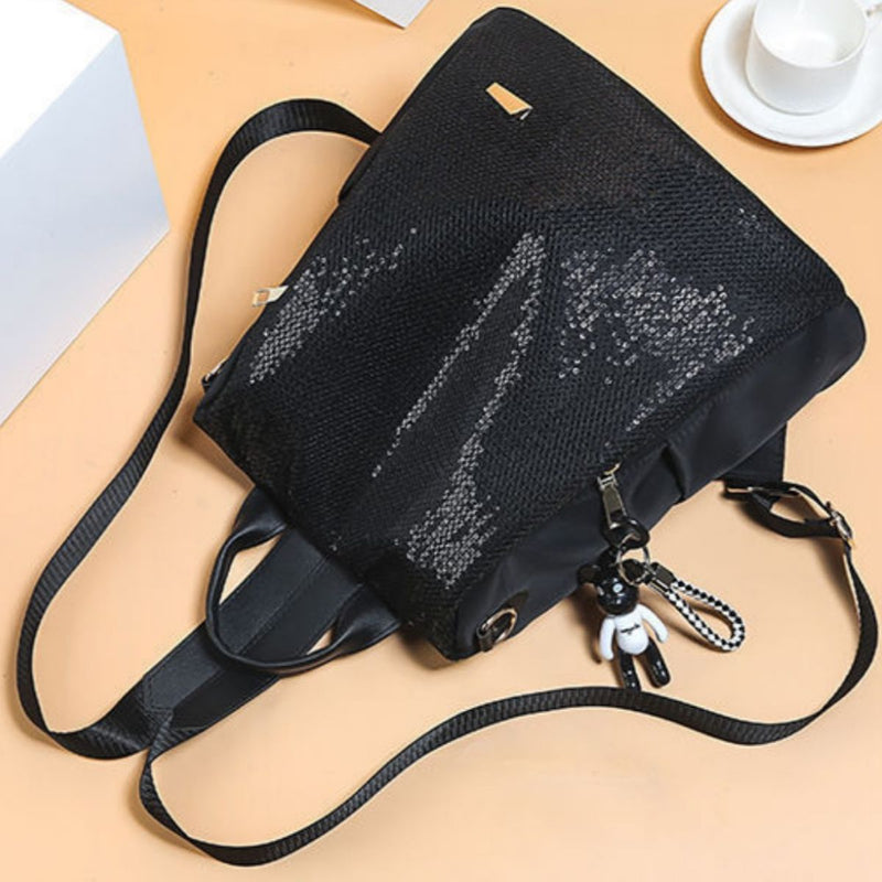 Black sequin backpack front view