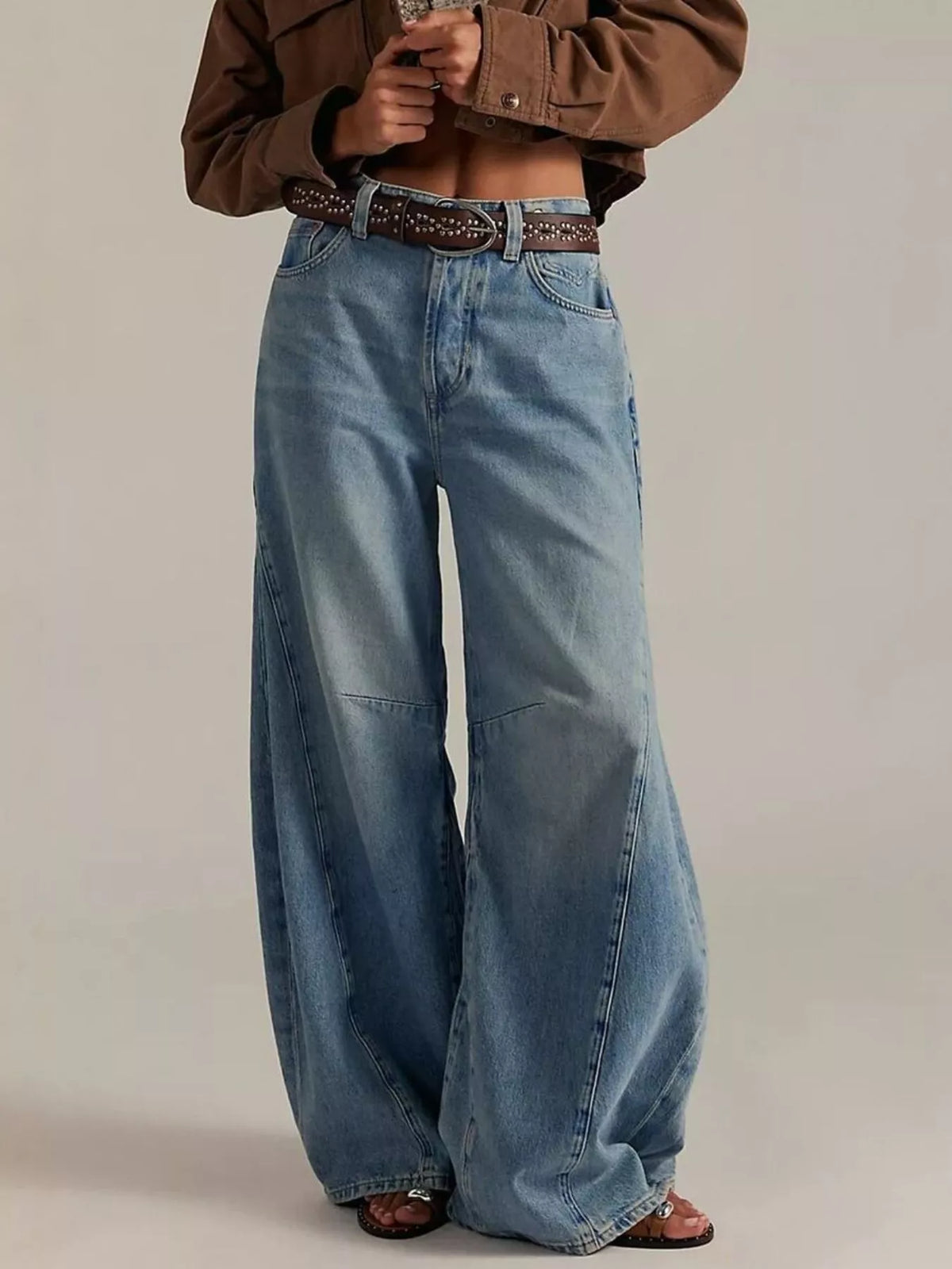 Washed wide leg jeans front view