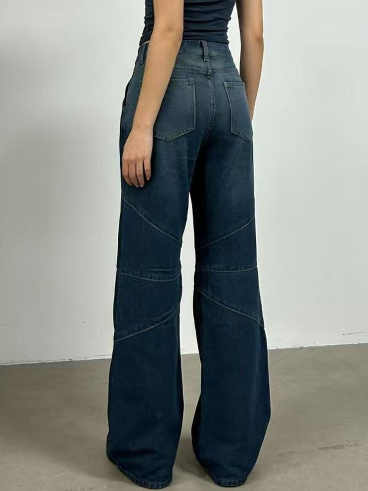 Womens vintage wash wide leg denim back view