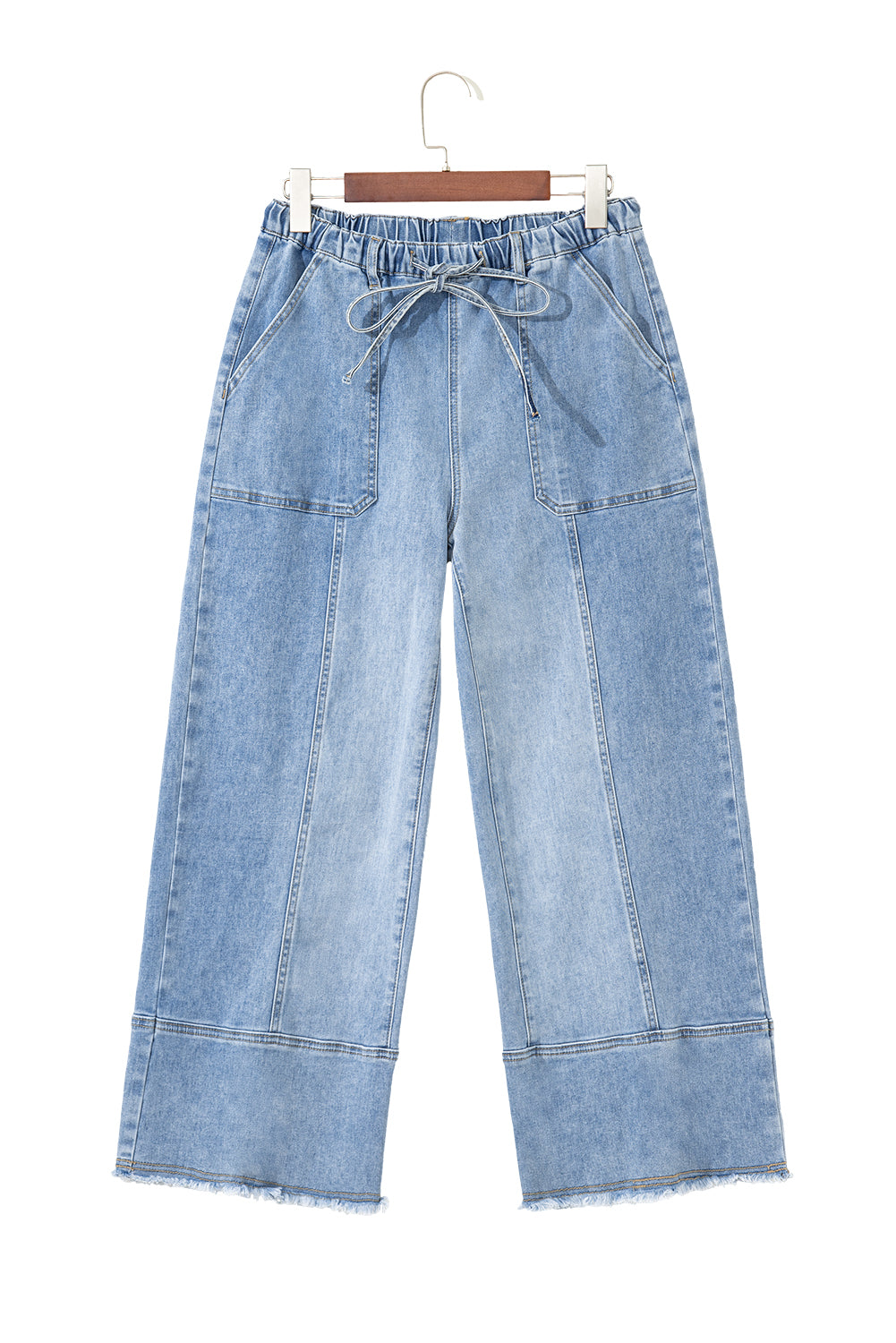 Gray wide leg jeans leg opening detail