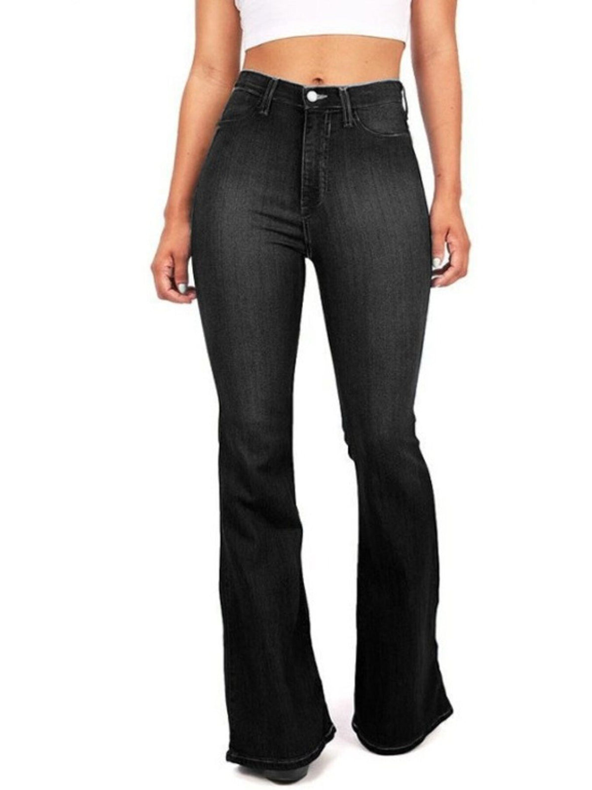 Black bootcut jeans back view