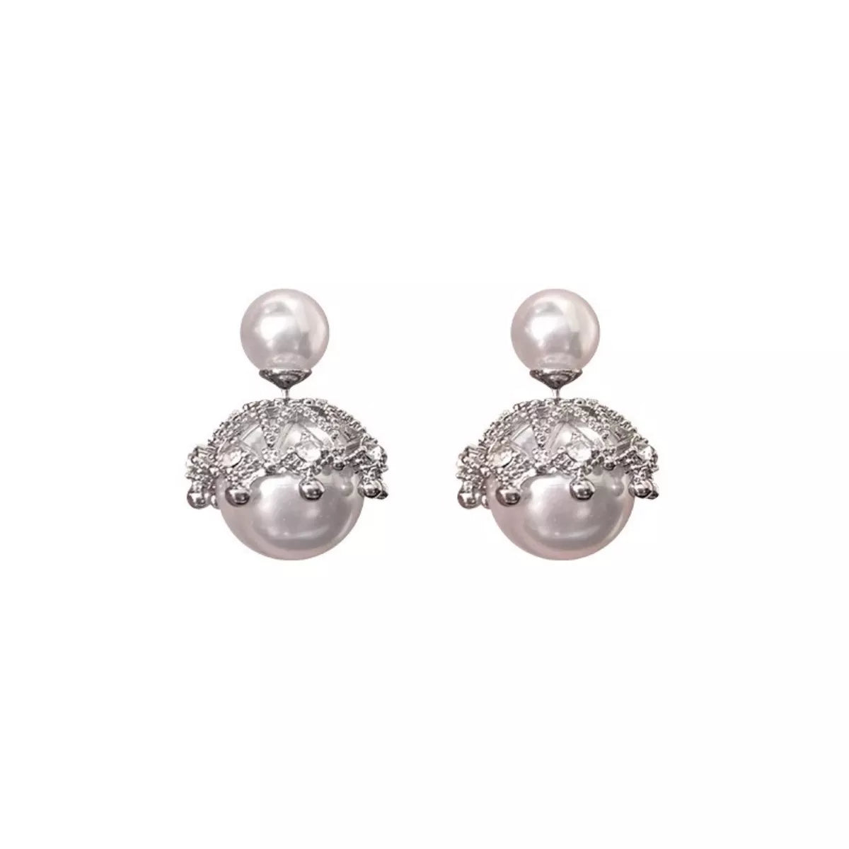 White pearl stud earrings side view