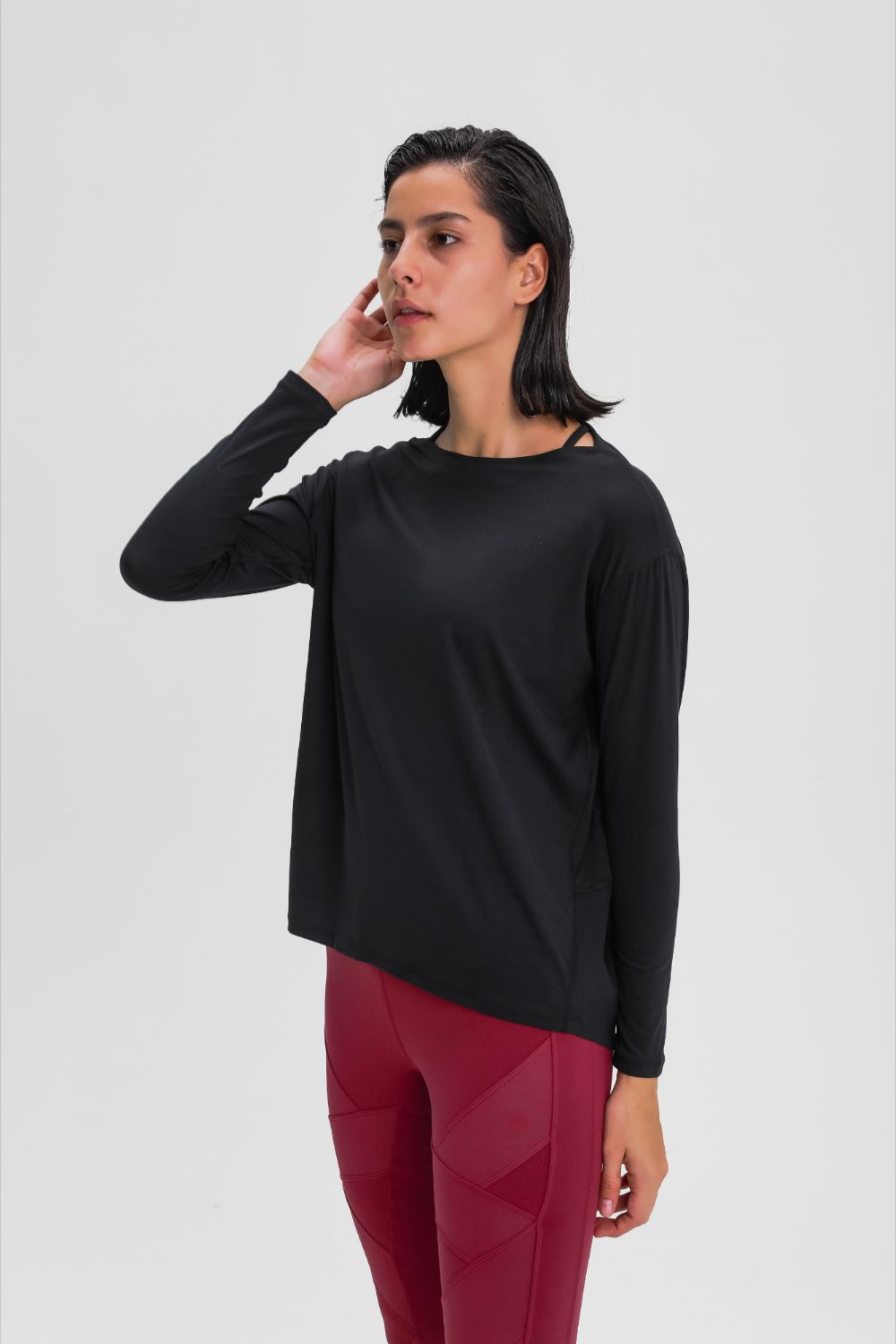 Loose fit active pullover top close up detail