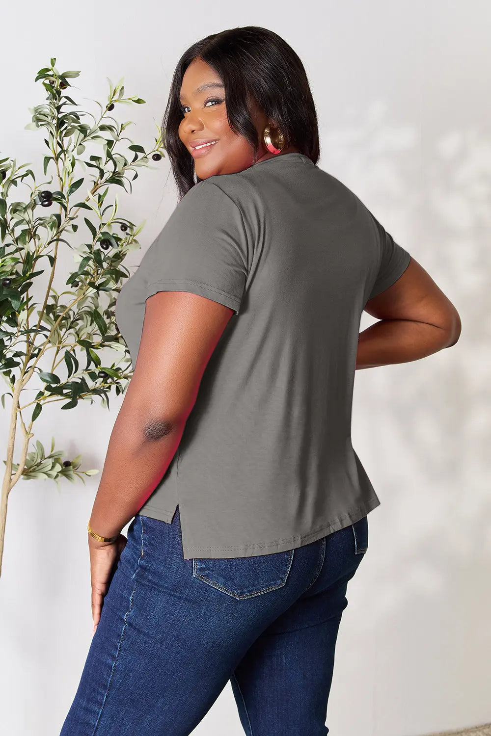 Round Neck Short Sleeve Slit Tee, view 30