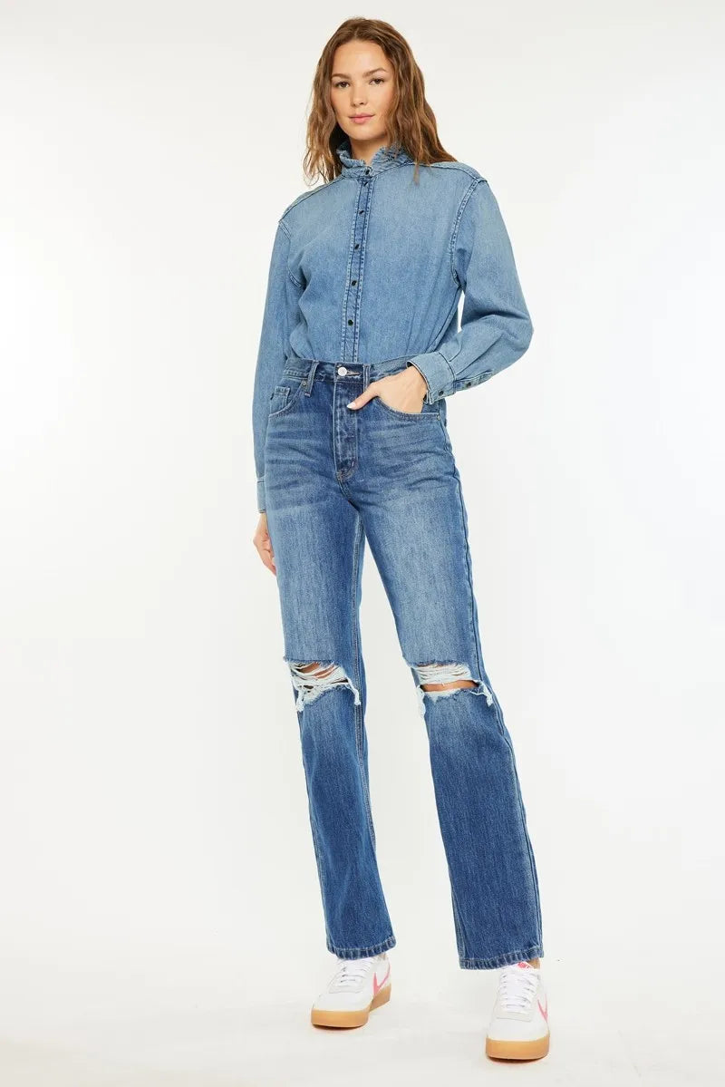 Ultra high rise 90s boyfriend jeans in medium wash front view
