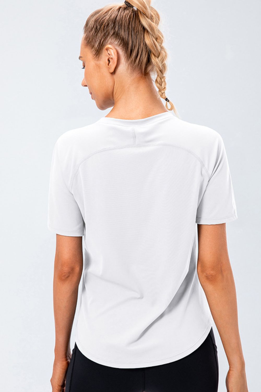 round neck raglan sleeve active tee back view