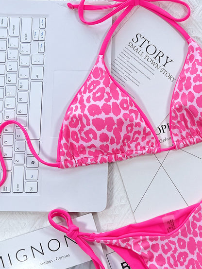 Leopard Print Halter Neck Bikini Set - Removable Padding - Fashorio