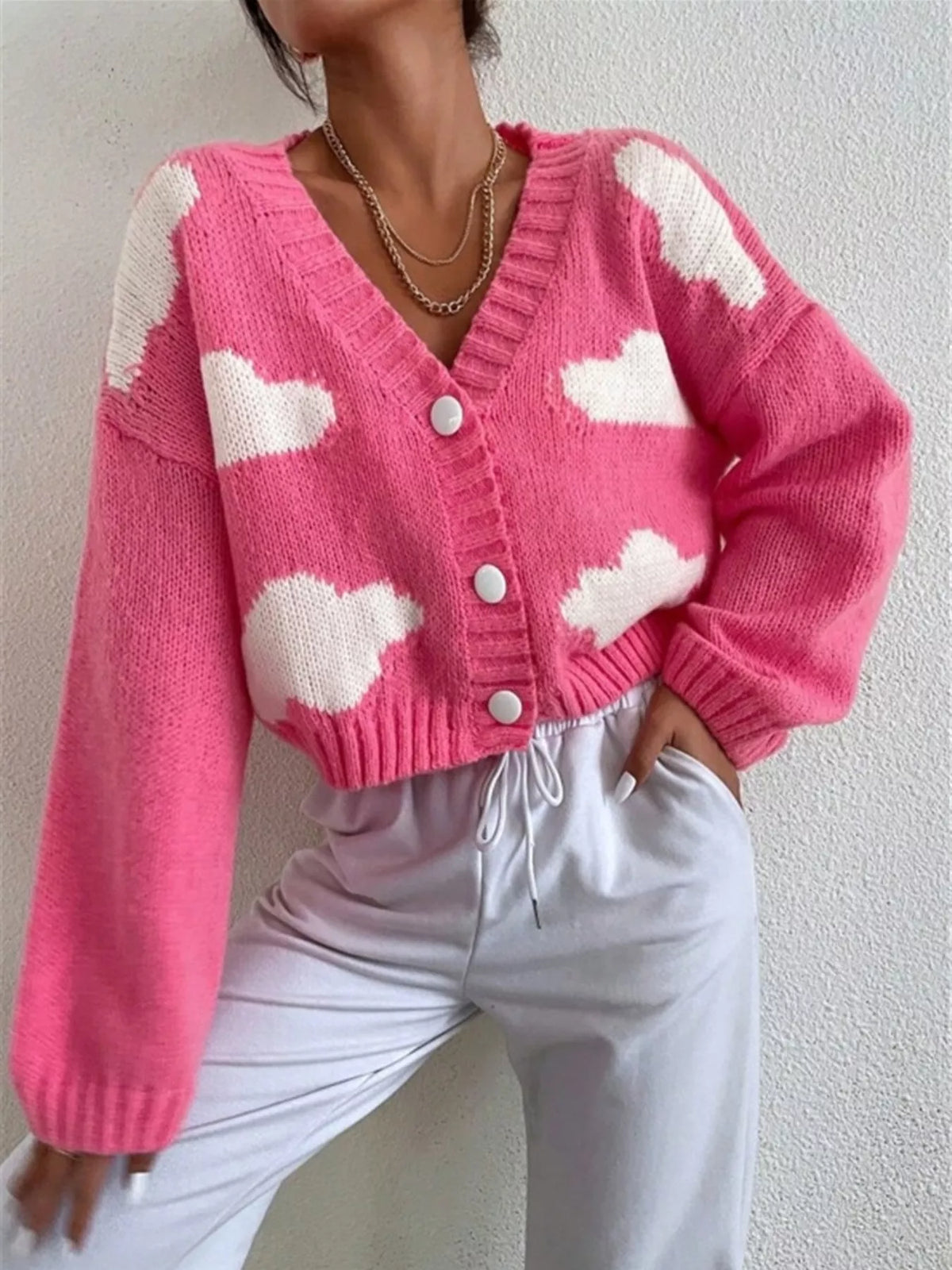 Cloud knit button up cardigan front view