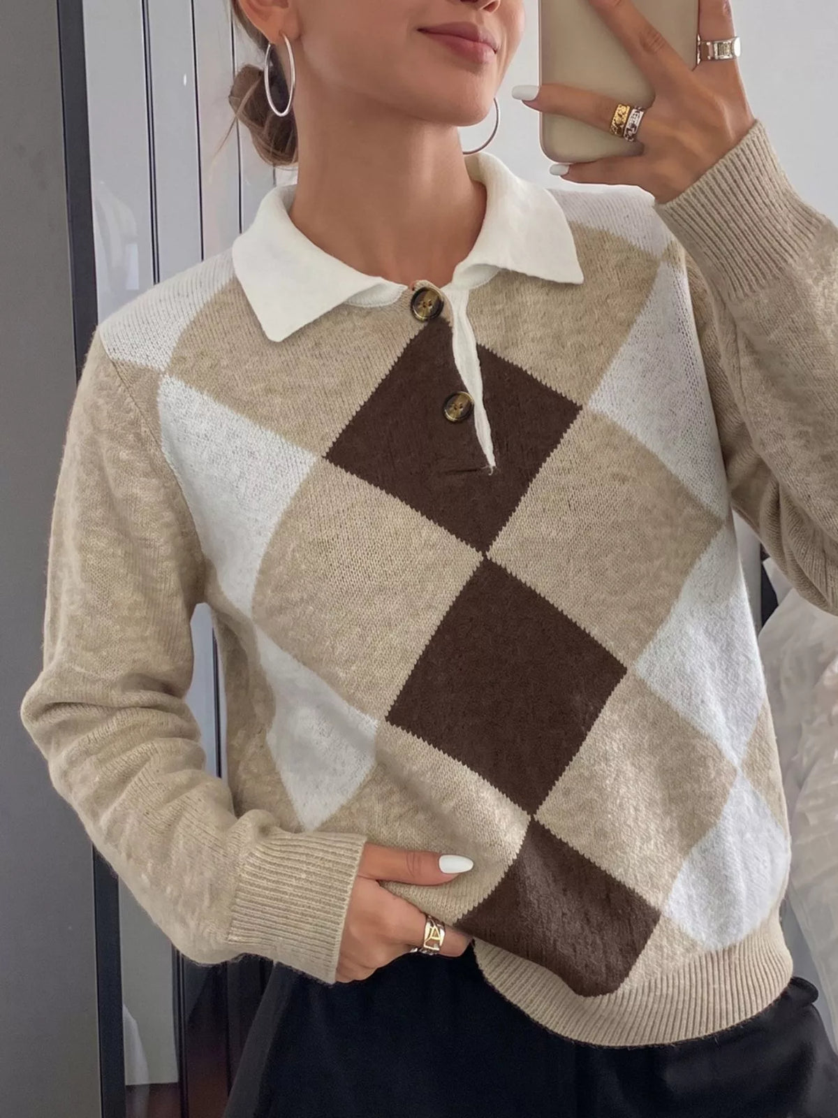 Argyle Polo Collar Sweater back view