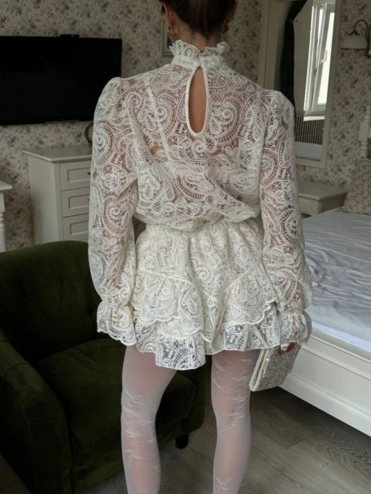 Lace Long Sleeve Top and Skirt Set, view 4