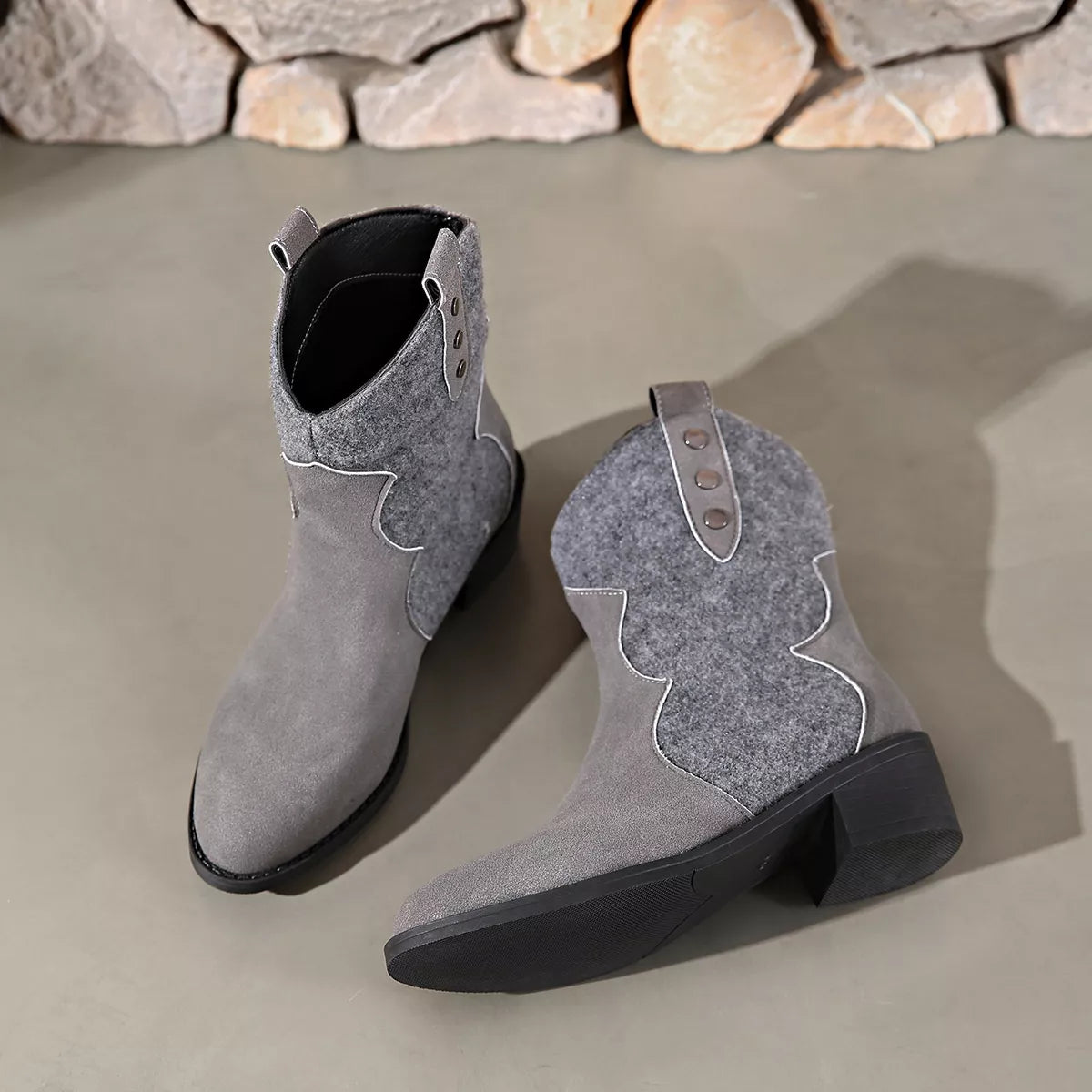 Point Toe Block Heel Boots back heel view