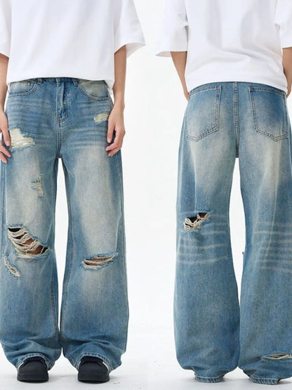 Men's Distressed Wide Leg Jeans - Fashorio