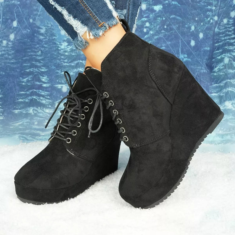Lace Up Wedge Ankle Boots front view