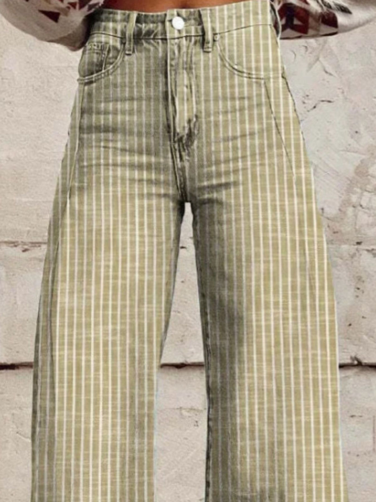 Styled look with striped wide leg jeans