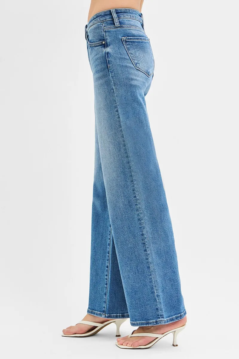 RISEN Plus Size Low Rise Wide Leg Jeans – Stretch Denim - Fashorio