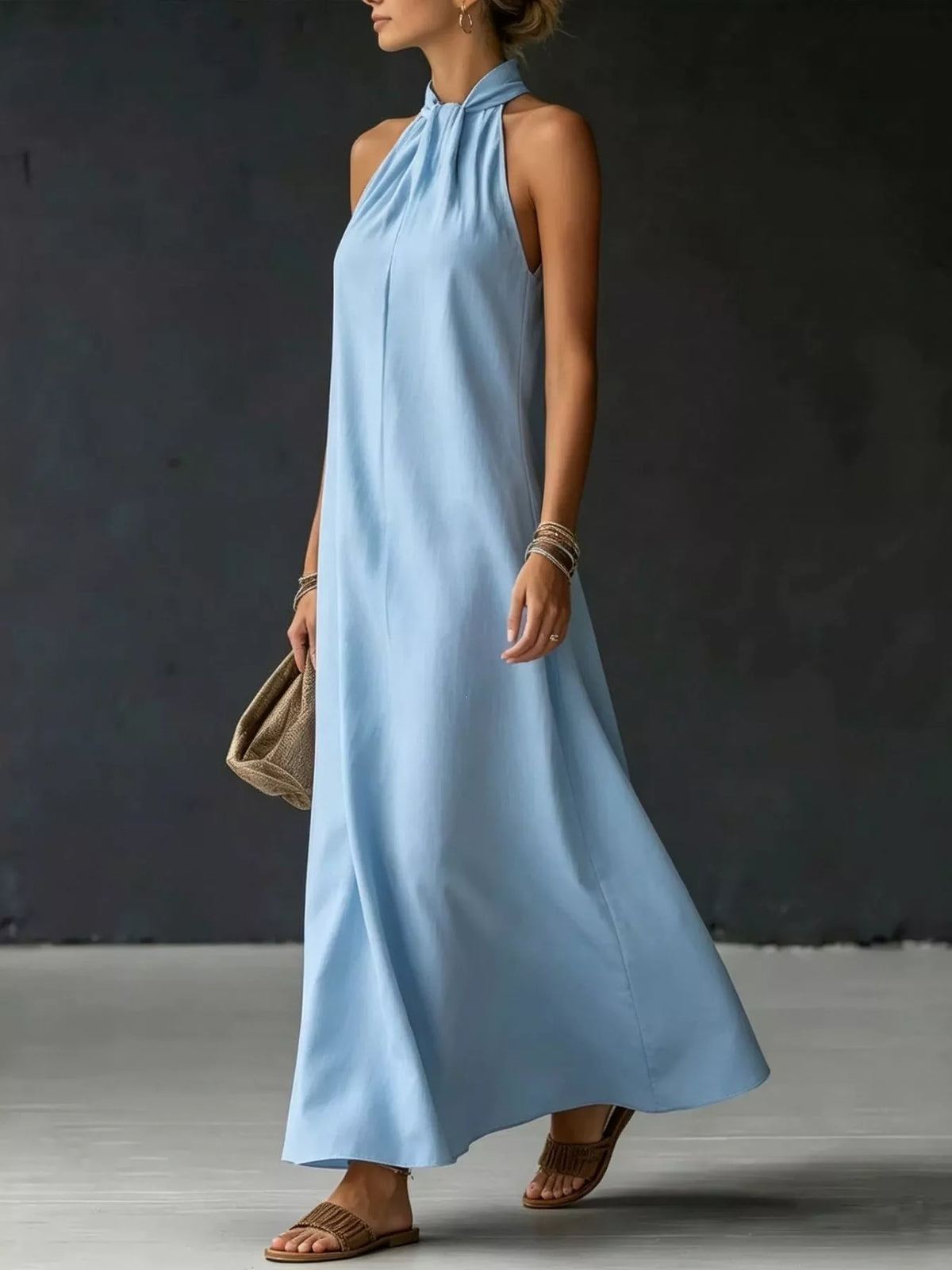 Halter neckline detail on womens maxi dress