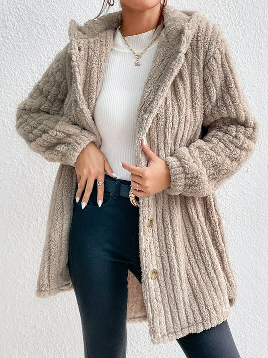 Button Down Hooded Coat Cream - Fashorio