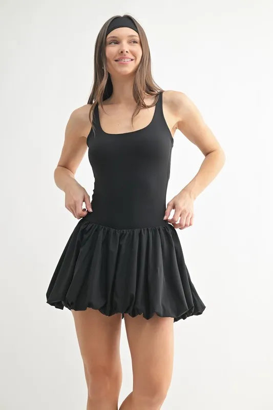 Bubble Hem Active Mini Dress in Black