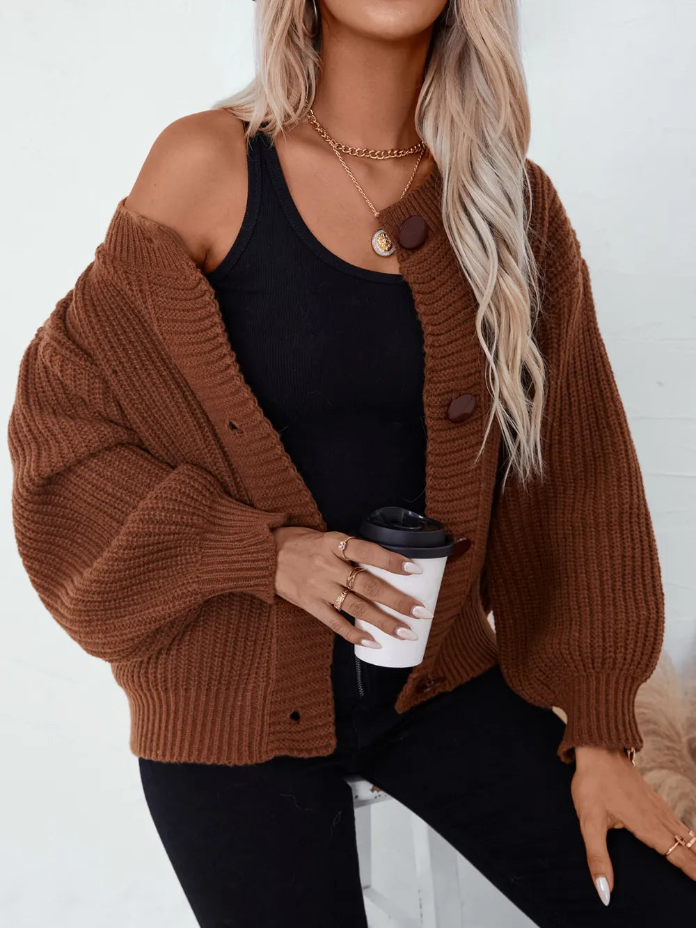 Button Down Long Sleeve Cardigan - Fashorio