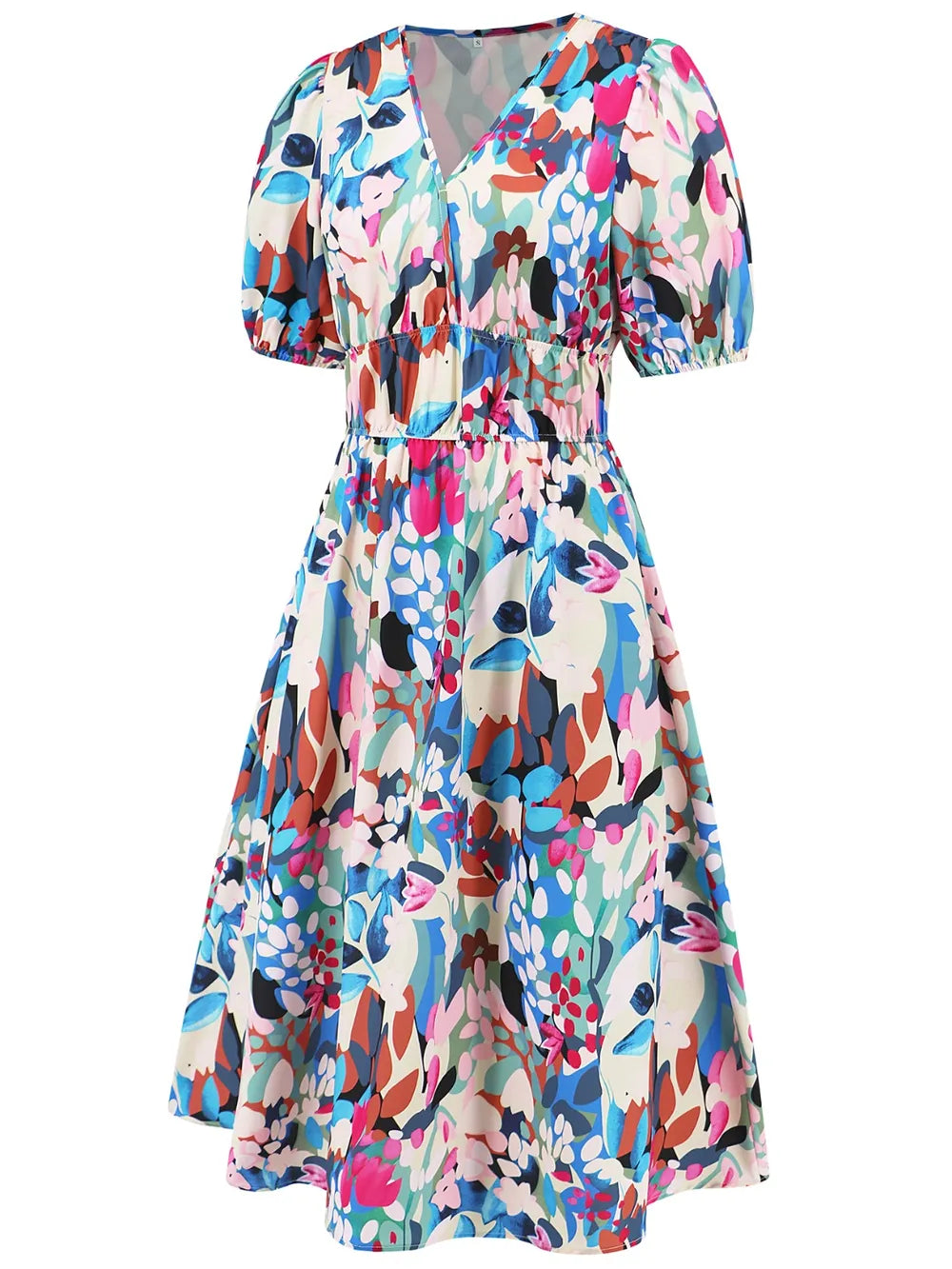 Ruched Printed Surplice Short Sleeve Dress - Fashorio