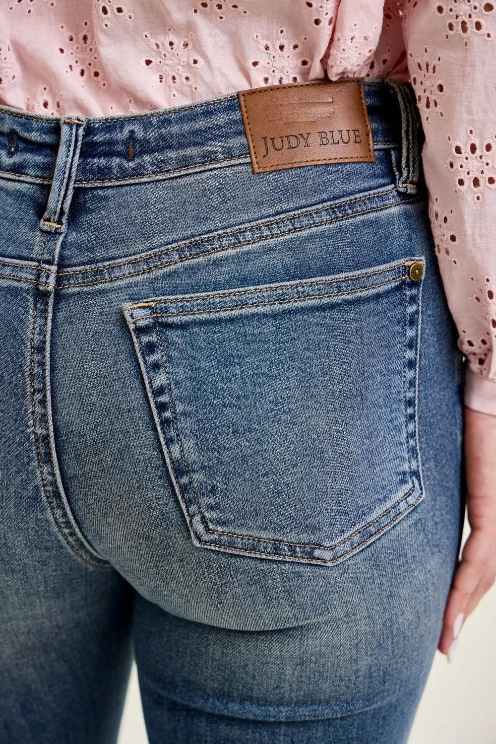 Judy Blue mid rise flare jeans styled look