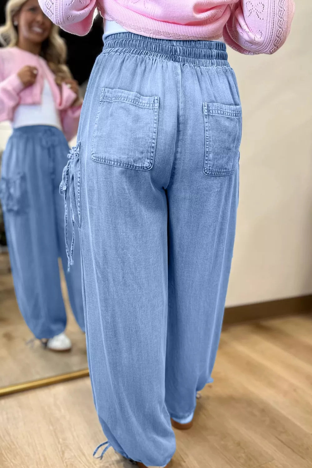 Light blue loose jeans side profile