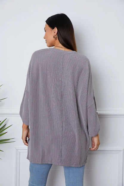 Notched Roll-Tab Sleeve Blouse - Fashorio
