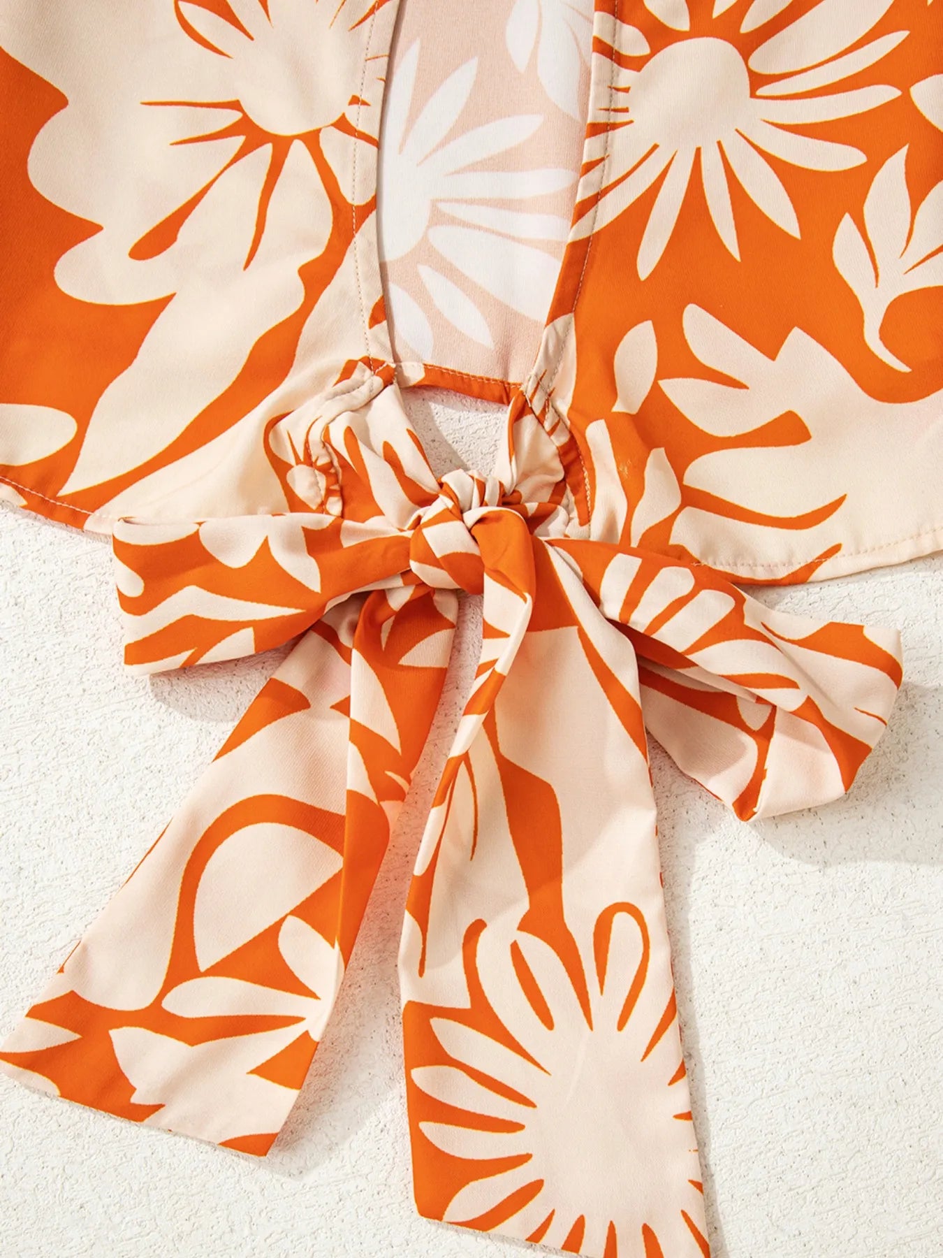 Printed Tie Back Balloon Sleeve Blouse - Fashorio