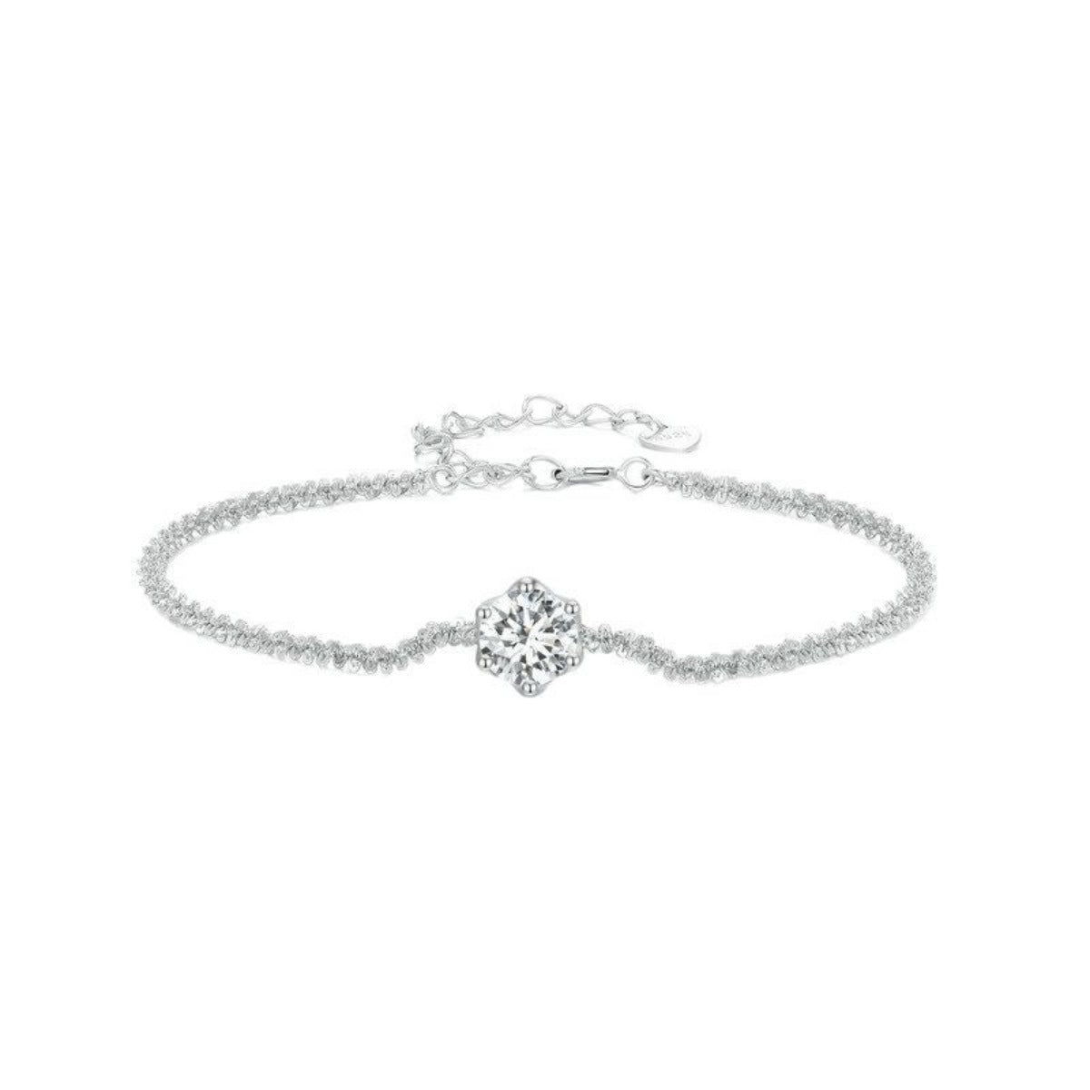 Silver chain link detail on the zircon bracelet