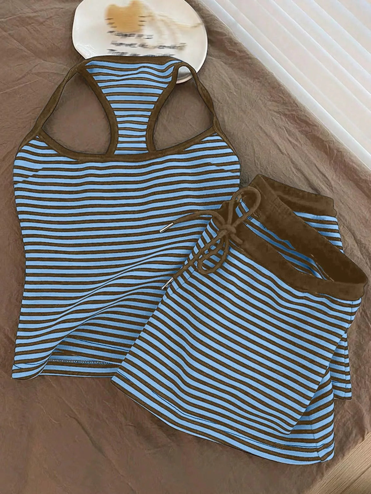 Coordinated striped tank shorts set alternate color
