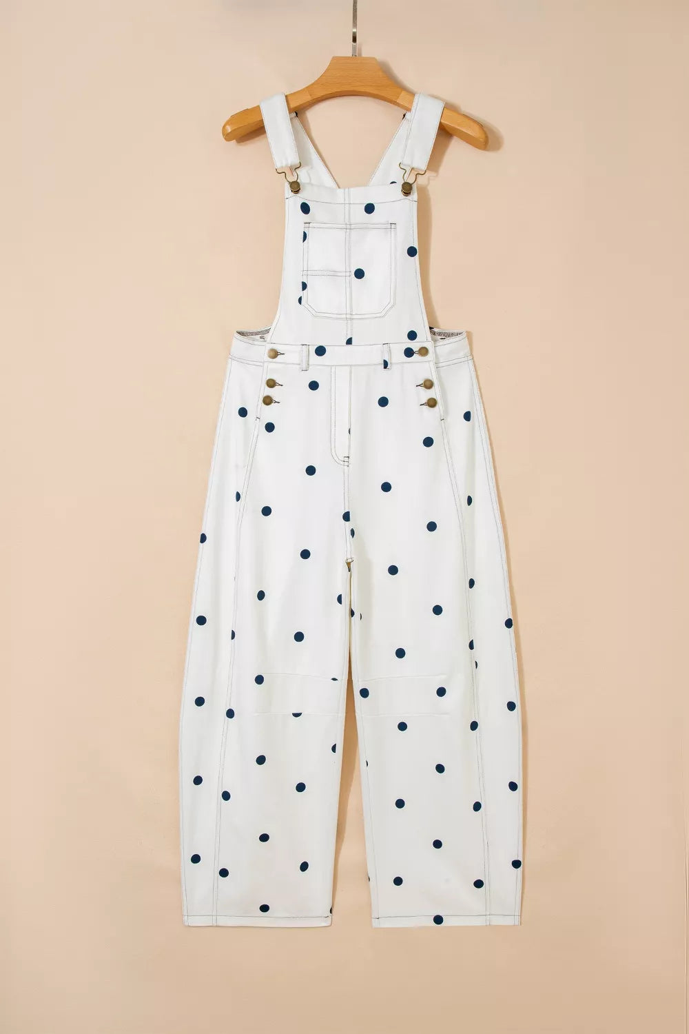 Polka dot denim jumpsuit back view