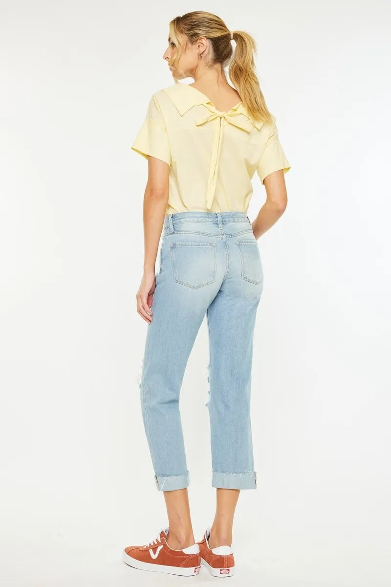 Kancan Mid Rise Distressed Boyfriend Jeans, view 7