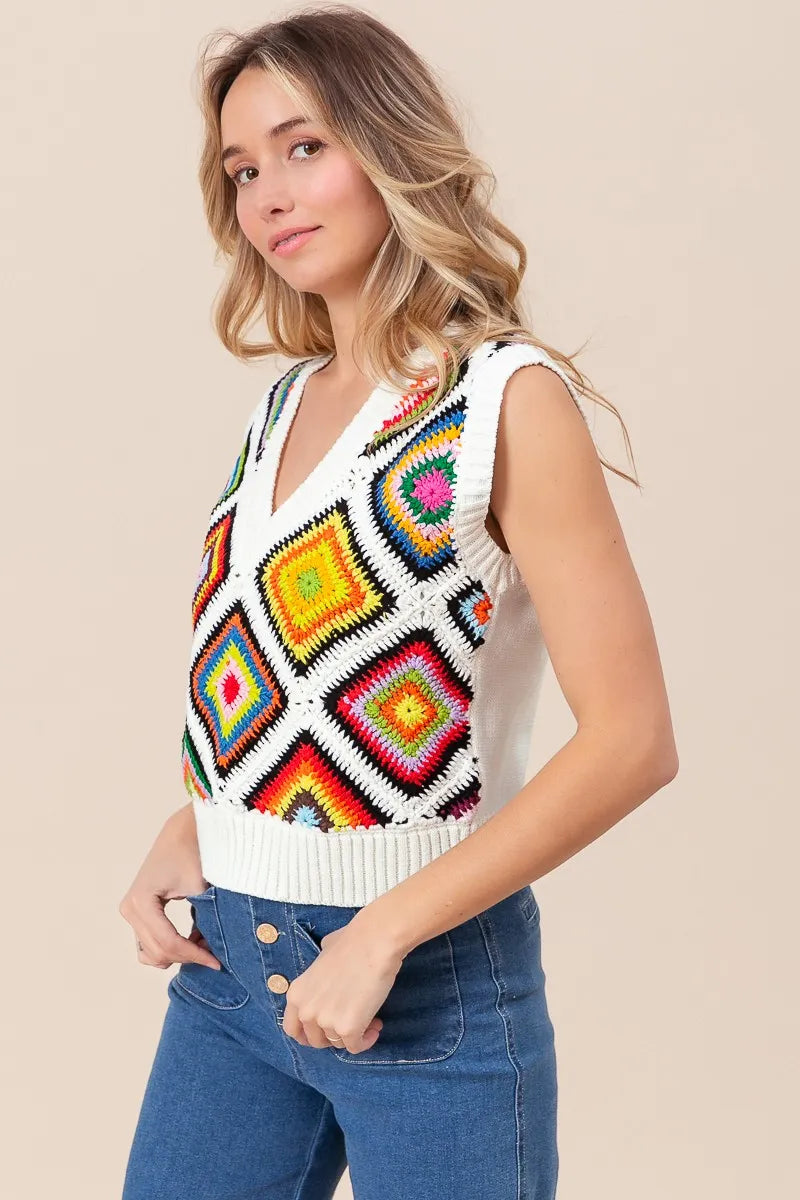 BiBi Diamond Granny Square Sweater Vest - Fashorio
