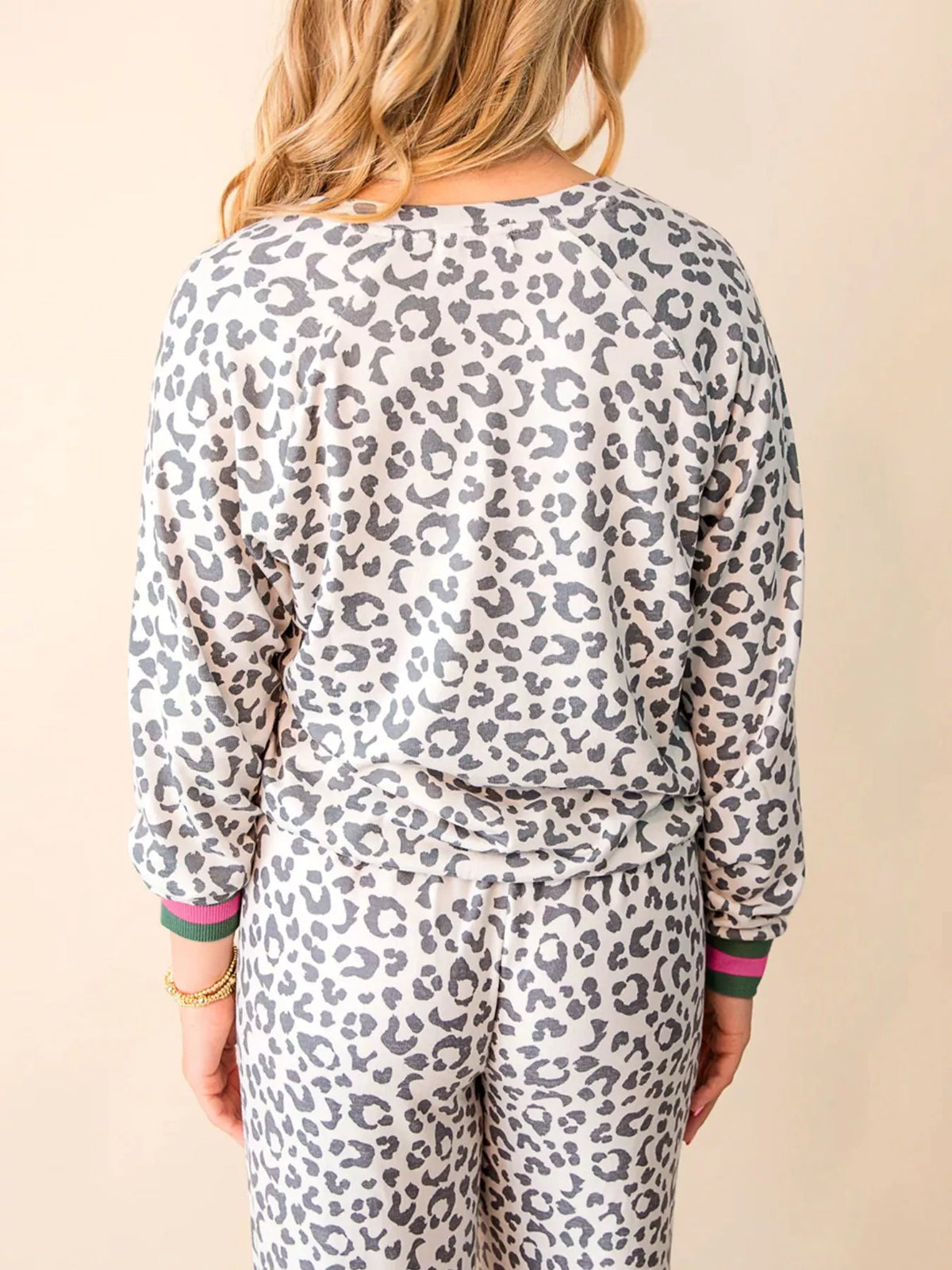 Leopard print coordinated top and pant set side view