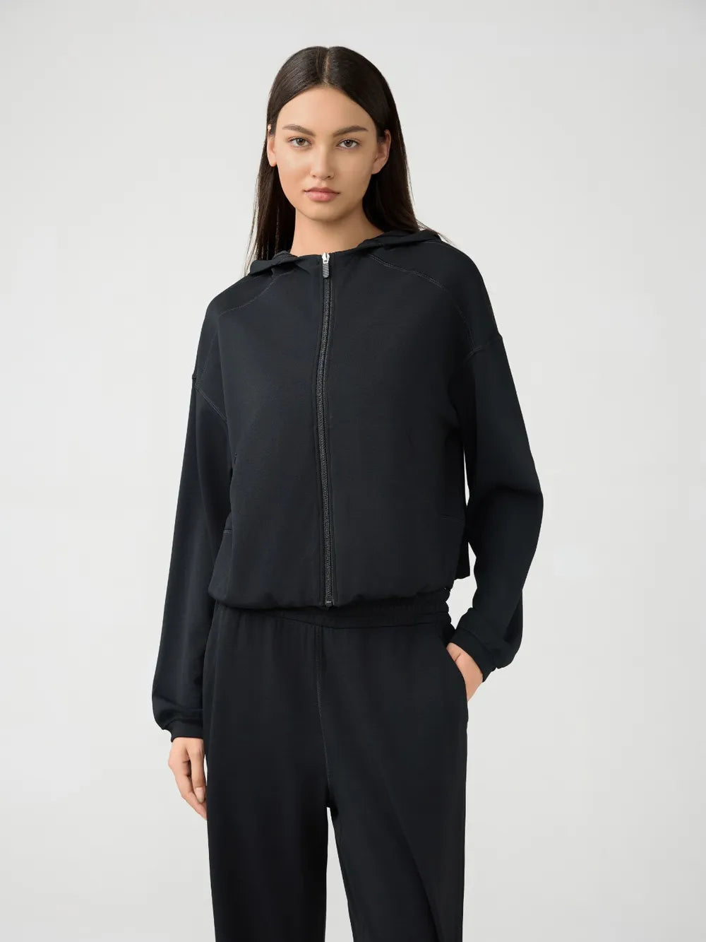 Millennia Zip Up Dropped Shouder Active Hooded - Fashorio