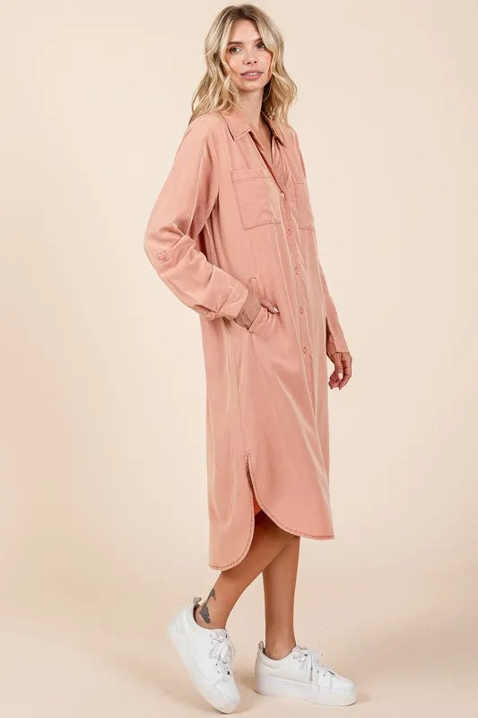 Button Down Long Sleeve Shirt Dress side view