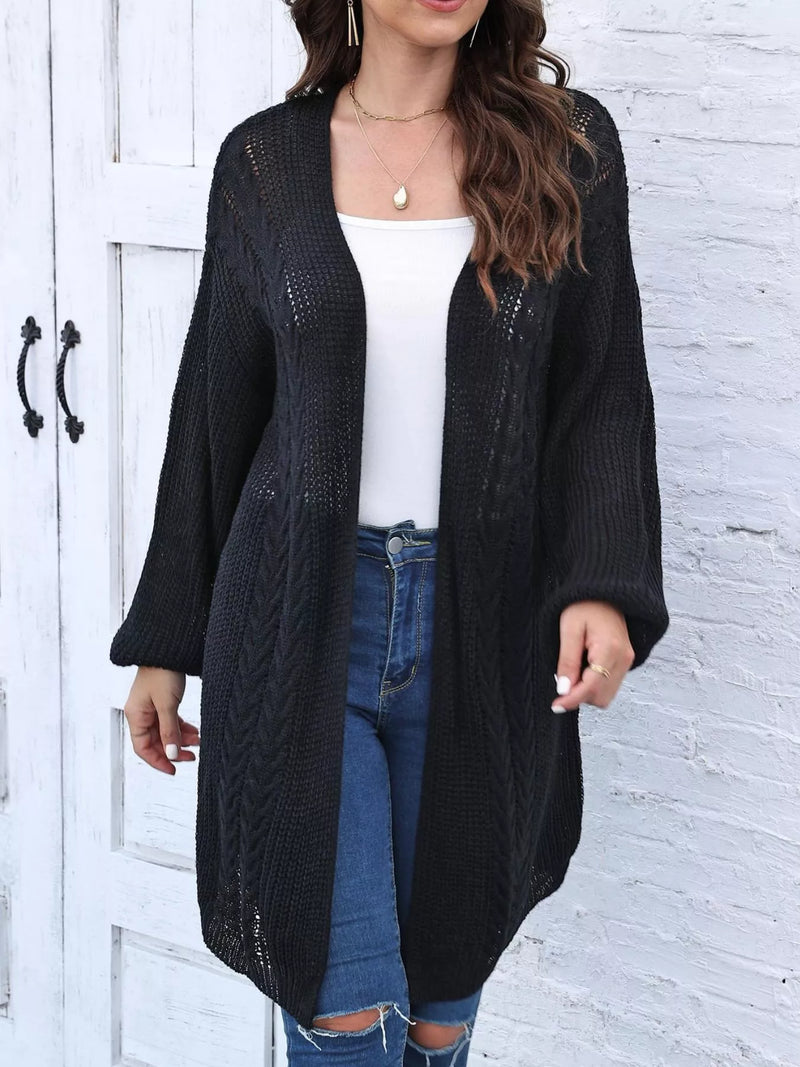 Open front long sleeve cardigan front view