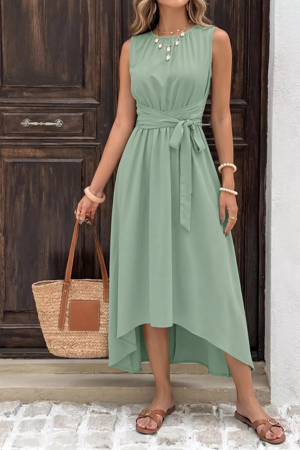 Sage A line dress back view