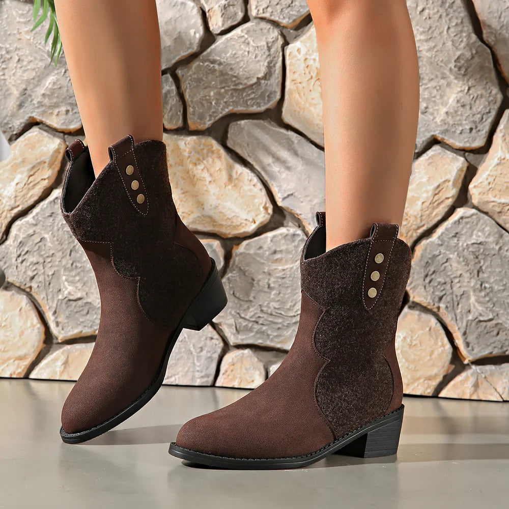 Suede Point Toe Block Heel Boots side profile
