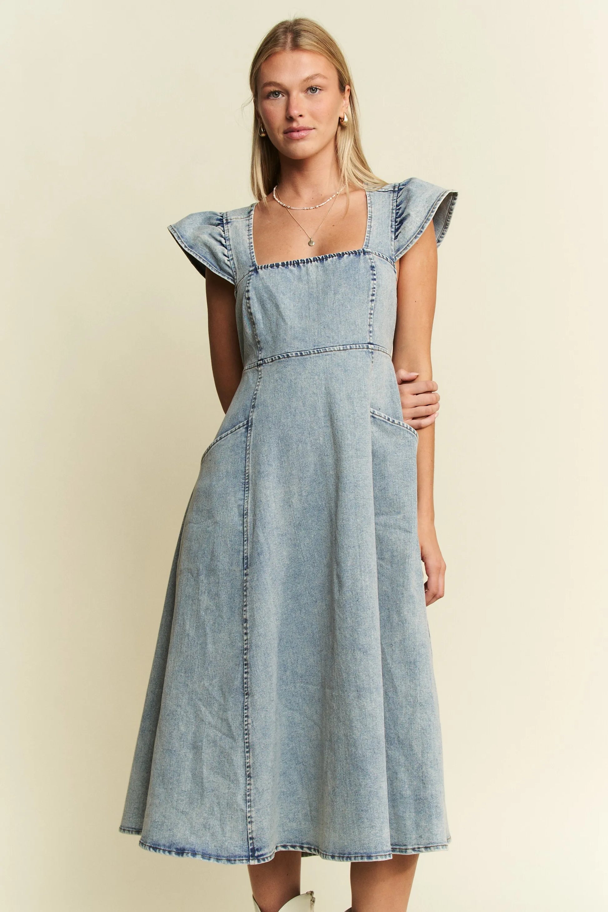 Jade By Jane Full Size Ruffled Denim Midi Dress Plus Size - Fashorio