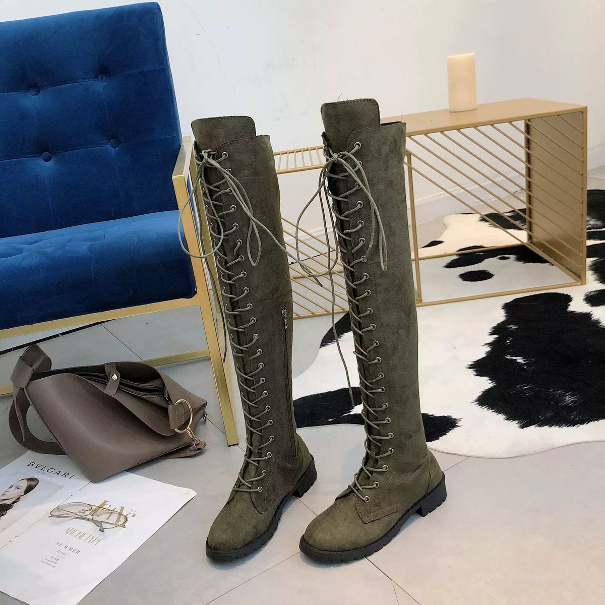 Lace up over the knee boots back view