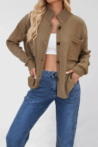 Ribbed Hem Button Up Cardigan - Fashorio