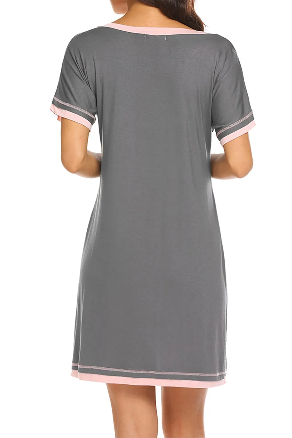 Contrast Trim Short Sleeve Lounge Dress - Fashorio