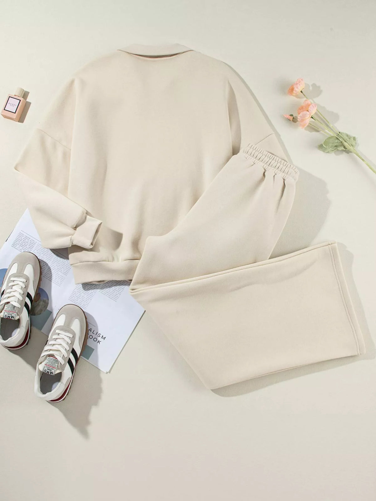 Drop Shoulder Zip Up Jacket and Drawstring Pants Active 2pcs Set close up