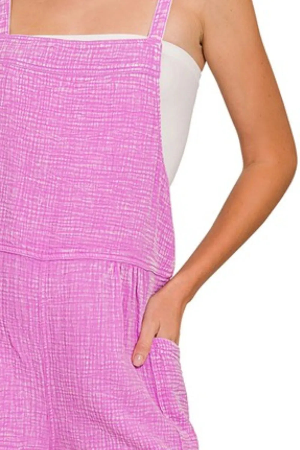 Bright mauve overall romper back view