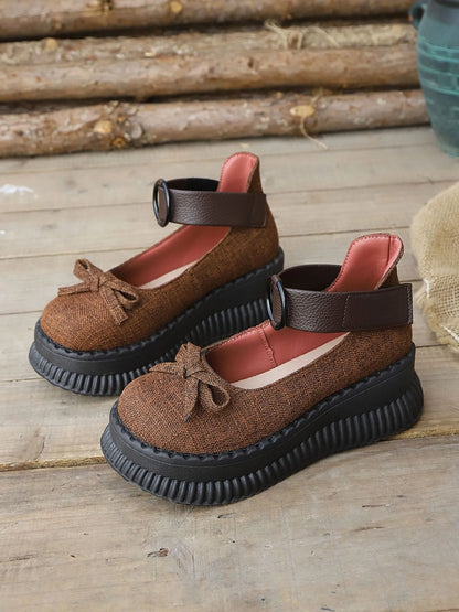 Bow Round Toe Platform Loafers - Fashorio