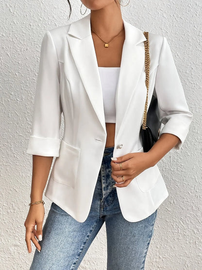 Classic Lapel Collar One Button Blazer - Fashorio