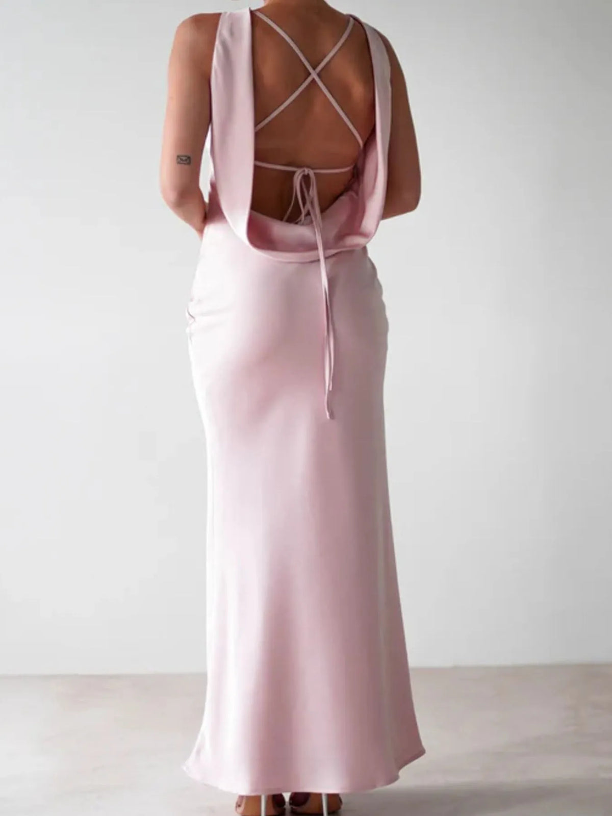 Satin Sleeveless Maxi Dress, close up detail