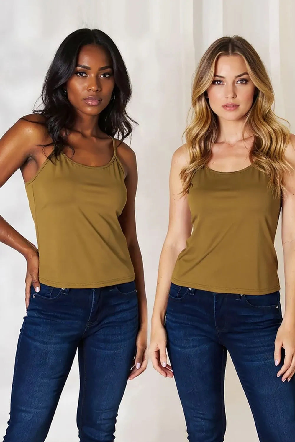 Basic Bae round neck slim cami front view on model